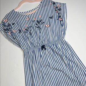 Charming Striped Kids Dress with Butterfly Embroidery